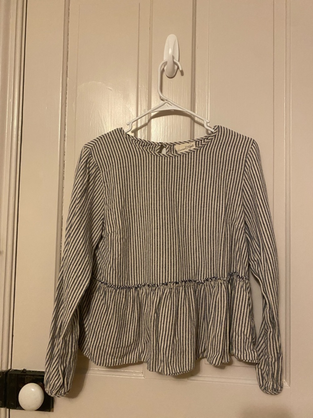 Universal Thread Navy & White Striped Top with Peplum Detail